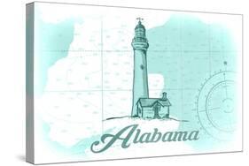 Alabama - Lighthouse - Teal - Coastal Icon-Lantern Press-Stretched Canvas