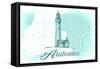 Alabama - Lighthouse - Teal - Coastal Icon-Lantern Press-Framed Stretched Canvas