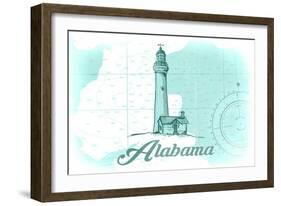 Alabama - Lighthouse - Teal - Coastal Icon-Lantern Press-Framed Art Print