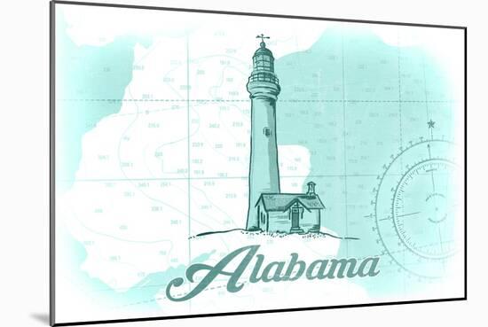 Alabama - Lighthouse - Teal - Coastal Icon-Lantern Press-Mounted Art Print