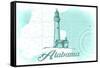 Alabama - Lighthouse - Teal - Coastal Icon-Lantern Press-Framed Stretched Canvas