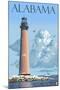 Alabama - Lighthouse-Lantern Press-Mounted Art Print