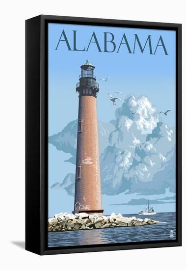 Alabama - Lighthouse-Lantern Press-Framed Stretched Canvas