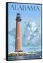 Alabama - Lighthouse-Lantern Press-Framed Stretched Canvas