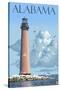 Alabama - Lighthouse-Lantern Press-Stretched Canvas