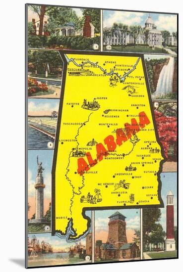 Alabama Map and Scenes-null-Mounted Art Print