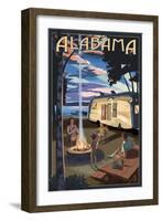 Alabama - Retro Camper and Lake-Lantern Press-Framed Art Print