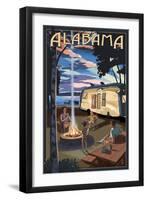 Alabama - Retro Camper and Lake-Lantern Press-Framed Art Print