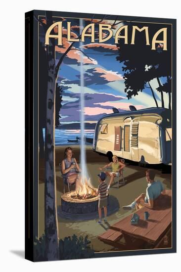 Alabama - Retro Camper and Lake-Lantern Press-Stretched Canvas