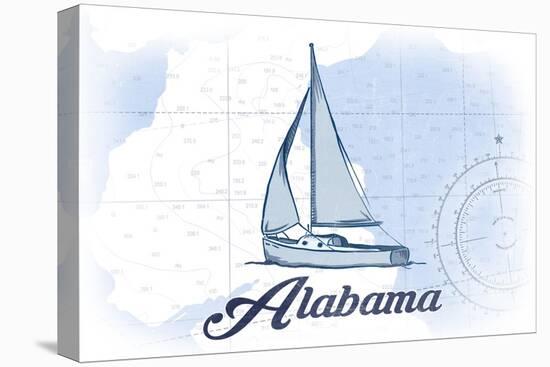 Alabama - Sailboat - Blue - Coastal Icon-Lantern Press-Stretched Canvas