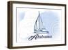 Alabama - Sailboat - Blue - Coastal Icon-Lantern Press-Framed Art Print
