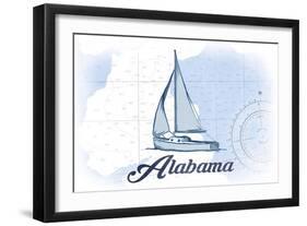 Alabama - Sailboat - Blue - Coastal Icon-Lantern Press-Framed Art Print