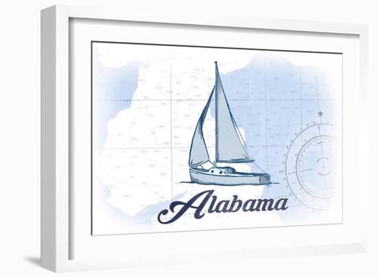Alabama - Sailboat - Blue - Coastal Icon-Lantern Press-Framed Art Print
