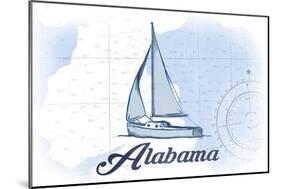 Alabama - Sailboat - Blue - Coastal Icon-Lantern Press-Mounted Art Print