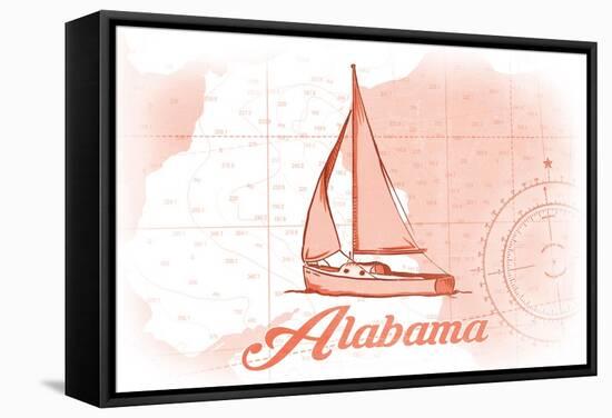 Alabama - Sailboat - Coral - Coastal Icon-Lantern Press-Framed Stretched Canvas