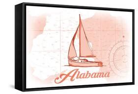 Alabama - Sailboat - Coral - Coastal Icon-Lantern Press-Framed Stretched Canvas