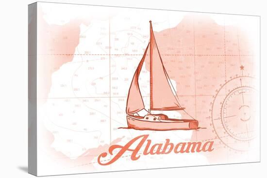 Alabama - Sailboat - Coral - Coastal Icon-Lantern Press-Stretched Canvas