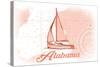 Alabama - Sailboat - Coral - Coastal Icon-Lantern Press-Stretched Canvas