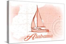 Alabama - Sailboat - Coral - Coastal Icon-Lantern Press-Stretched Canvas