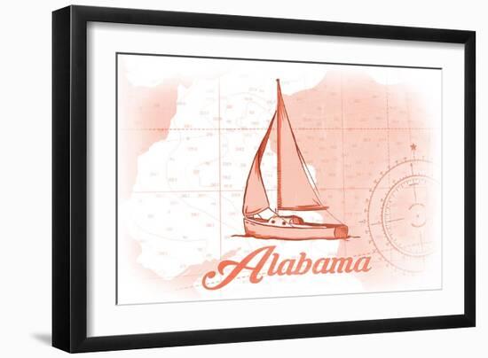 Alabama - Sailboat - Coral - Coastal Icon-Lantern Press-Framed Art Print