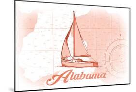 Alabama - Sailboat - Coral - Coastal Icon-Lantern Press-Mounted Art Print