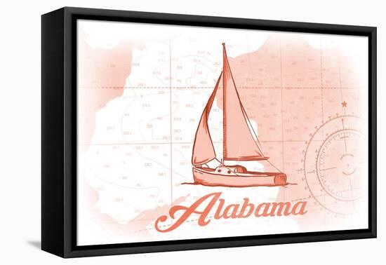 Alabama - Sailboat - Coral - Coastal Icon-Lantern Press-Framed Stretched Canvas