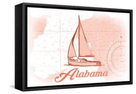 Alabama - Sailboat - Coral - Coastal Icon-Lantern Press-Framed Stretched Canvas