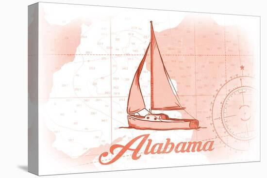 Alabama - Sailboat - Coral - Coastal Icon-Lantern Press-Stretched Canvas