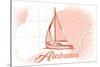 Alabama - Sailboat - Coral - Coastal Icon-Lantern Press-Stretched Canvas