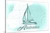 Alabama - Sailboat - Teal - Coastal Icon-Lantern Press-Stretched Canvas