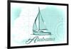 Alabama - Sailboat - Teal - Coastal Icon-Lantern Press-Framed Art Print