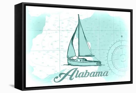 Alabama - Sailboat - Teal - Coastal Icon-Lantern Press-Framed Stretched Canvas