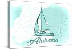 Alabama - Sailboat - Teal - Coastal Icon-Lantern Press-Stretched Canvas