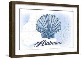 Alabama - Scallop Shell - Blue - Coastal Icon-Lantern Press-Framed Art Print