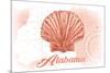 Alabama - Scallop Shell - Coral - Coastal Icon-Lantern Press-Mounted Art Print