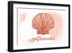 Alabama - Scallop Shell - Coral - Coastal Icon-Lantern Press-Framed Art Print