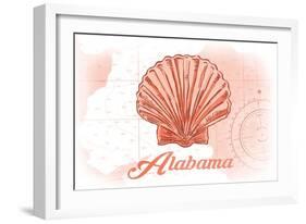 Alabama - Scallop Shell - Coral - Coastal Icon-Lantern Press-Framed Art Print