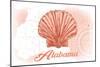 Alabama - Scallop Shell - Coral - Coastal Icon-Lantern Press-Mounted Art Print