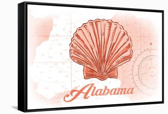 Alabama - Scallop Shell - Coral - Coastal Icon-Lantern Press-Framed Stretched Canvas