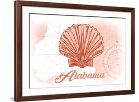 Alabama - Scallop Shell - Coral - Coastal Icon-Lantern Press-Framed Premium Giclee Print