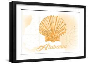 Alabama - Scallop Shell - Yellow - Coastal Icon-Lantern Press-Framed Art Print