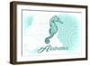 Alabama - Seahorse - Teal - Coastal Icon-Lantern Press-Framed Art Print