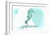 Alabama - Seahorse - Teal - Coastal Icon-Lantern Press-Framed Art Print