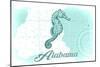Alabama - Seahorse - Teal - Coastal Icon-Lantern Press-Mounted Art Print