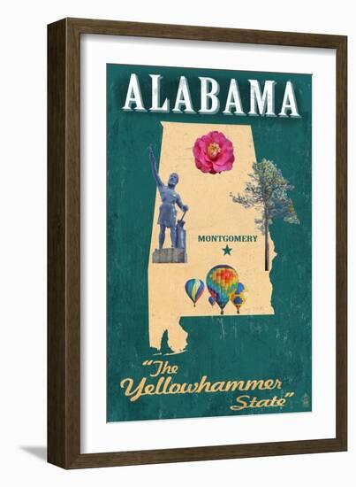 Alabama - State Icons-Lantern Press-Framed Art Print