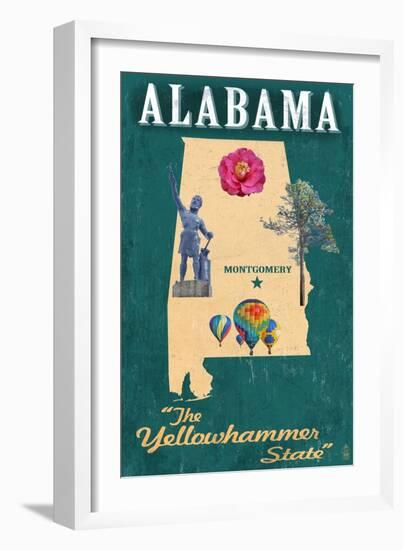 Alabama - State Icons-Lantern Press-Framed Art Print