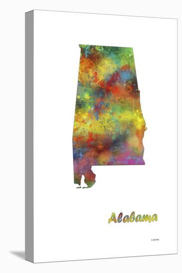 Alabama State Map 1-Marlene Watson-Stretched Canvas