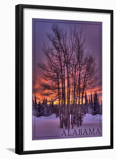 Alabama - Trees and Sunset-Lantern Press-Framed Art Print