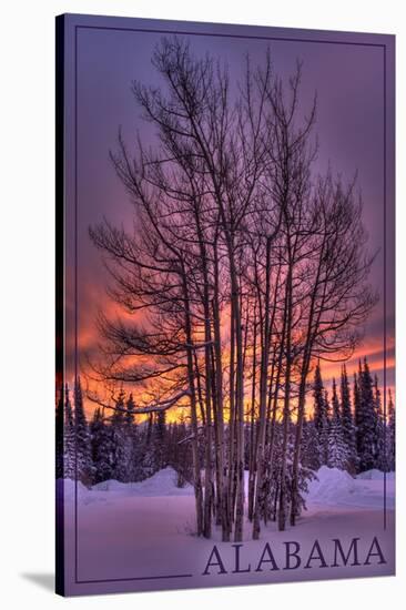 Alabama - Trees and Sunset-Lantern Press-Stretched Canvas