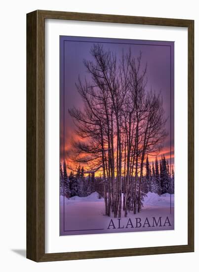 Alabama - Trees and Sunset-Lantern Press-Framed Art Print